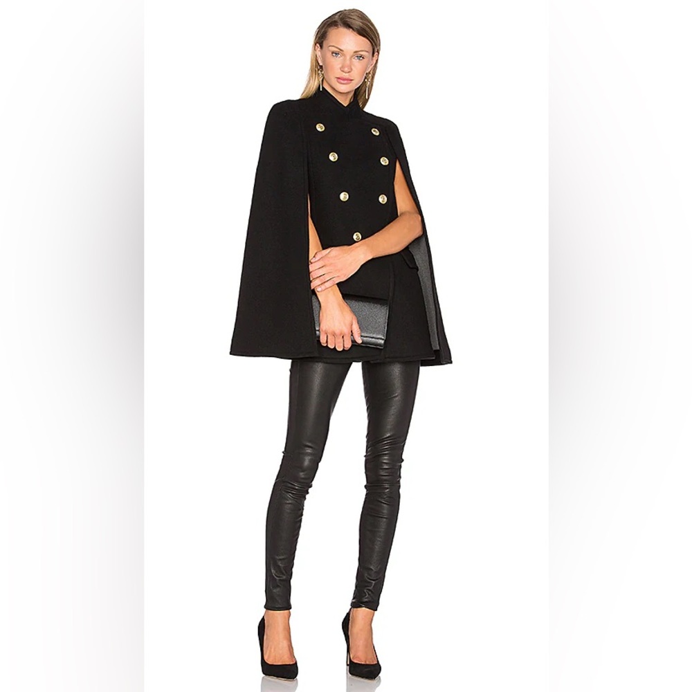 Pierre Balmain Black Double-Breasted Cape with Gold Buttons